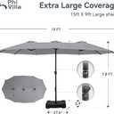 PHI VILLA 15ft Large Patio Umbrellas with Base, Outdoor Double-Sided Rectangle Market Umbrella for Pool Lawn Garden, Light Gray