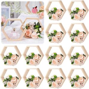 Barydat 12pcs 8inch Hexagon Shelves Wedding Table Decor, Wood Color, Medium