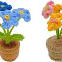 Mini Potted Artificial Plants Crochet Handmade Kintting Flowers for Office Desk Decor and Shelf Decor- for Gift, Birthday, Ideas for Valentine's Day (Forget-Me-Not)
