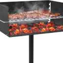 Park Style Charcoal Grill, Heavy Duty In Ground Park Grill with Stainless Steel Cooking Grate and Cover for Commercial and Outdoor Cooking 25.5'' L x 17'' W x 11'' H
