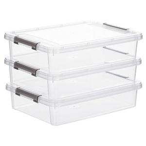 Citylife 3 PCS Plastic Storage Bins with Latching Lids Portable Project Case Clear File Box Stackable Storage Containers for Organizing A4 Paper, Photo, Document, Scrapbook