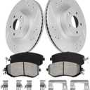 Front Brake Disc Rotors and Ceramic Brakes Pads Compatible with 2010-2018 Subaru Forester, 2013-2014 Outback,Automotive Replacement Brake Kits Geomet Drilled and Slotted Rotors 293.4mm(11.6in)