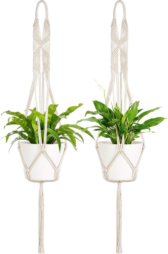 Mkono 2 Packs 43 Inch Macrame Plant Hanger Large for up to 12 Inch Pot Extra Long Hanging Plant Holder Hanging Planter Basket for Indoor Outdoor Boho Home Decor(POTS NOT Included)