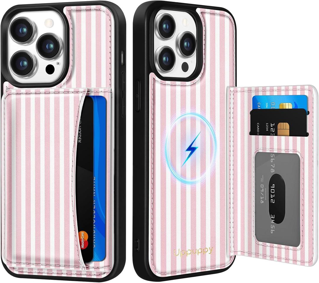 for iPhone 13 Pro Case with Wallet - Fits 4 Card Slots, Compatible with MagSafe for Women Aesthetic Durable PU Leather Credit Card Holder Kickstand Phone Cover for Apple 13 Pro, Stripe