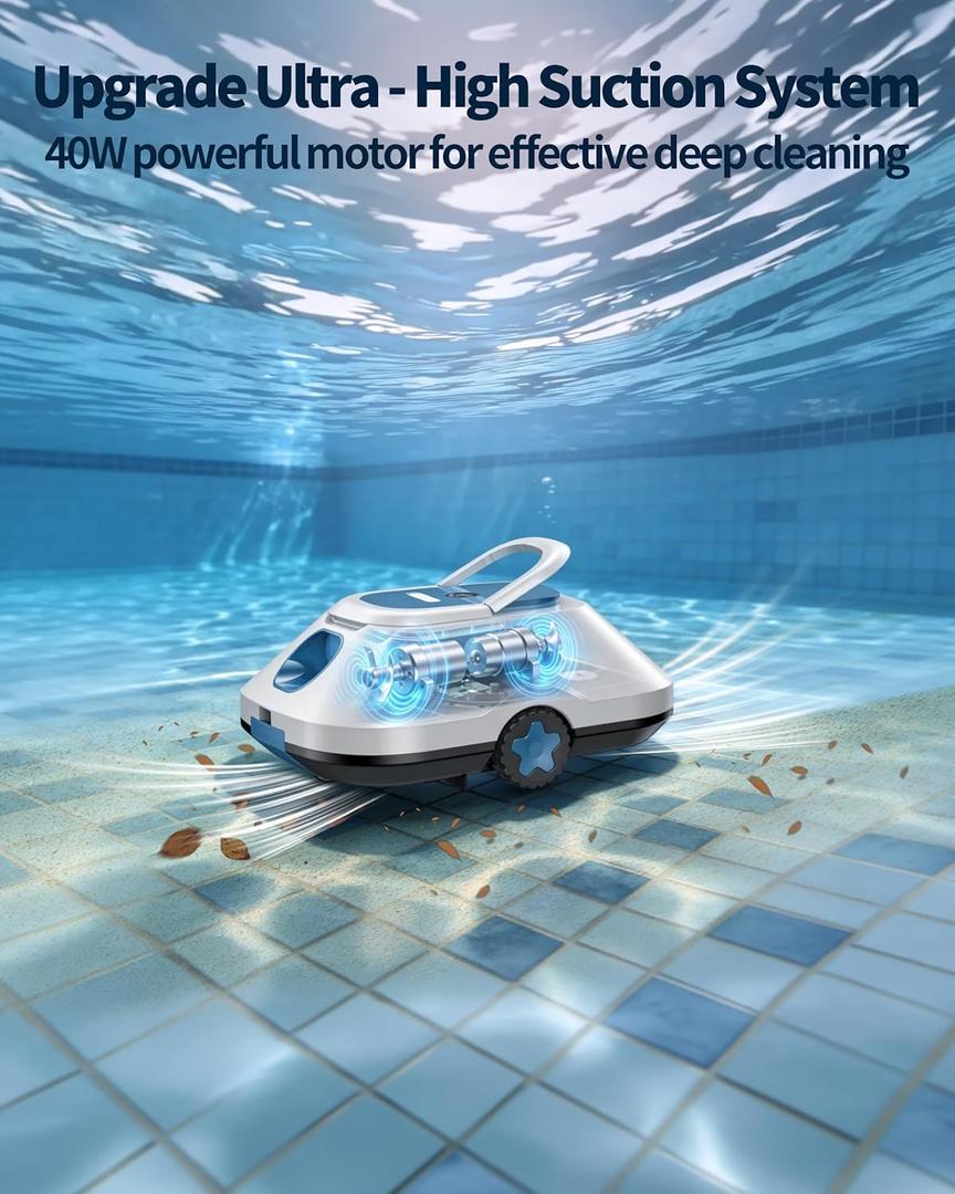 2026 Update WITBOX Cordless Robotic Pool Cleaner, C2 Automatic Pool Cleaner with Dual Motor,210-Min Runtime,Pool Vacuum for Above Ground Pool Up to 2200Sq.Ft,2.7L Filter Basket,Auto-Parking,Light Blue
