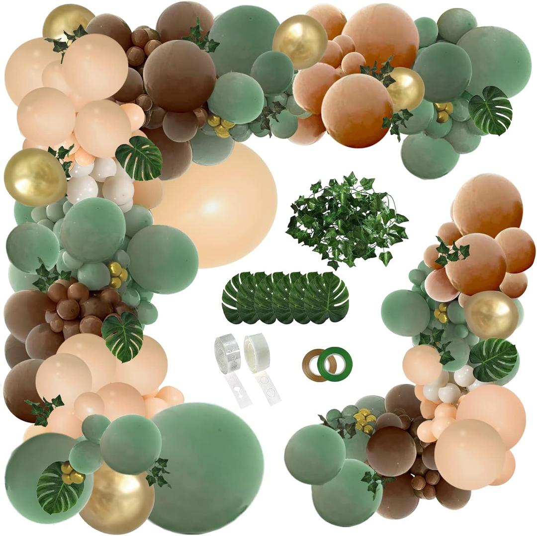 PERPAOL 148PCS Sage Green Brown Balloon Garland Kit, Jungle Safari Woodland Forest Wild One Camper Balloon Arch, Olive Green Gold Coffee Cocoa Balloons for Birthday Wedding Shower Party Decorations PERPAOL 148PCS Sage Green Brown Balloon Garland Kit, Jungle Safari Woodland Forest Wild One Camper Balloon Arch, Olive Green Gold Coffee Cocoa Balloons for Birthday Wedding Shower Party Decorations