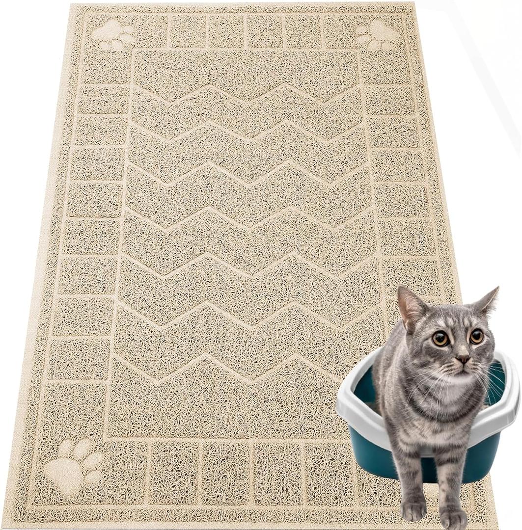 Cat Litter Mat, Litter Trapping Mat Soft on Kitty Paws, 35" x 24" Kitten Litter Box Mat for Cleaner Floors, Waterproof, Easy Clean, Durable Large Size Cat Litter Pad for Kitten. (Beige)