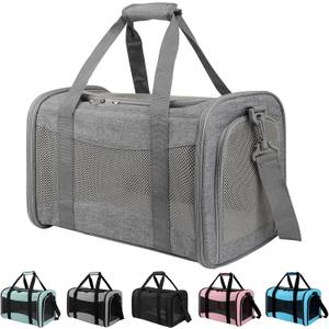Cat Carrier, Soft-Sided Airline Approved Pet Carrier Case with 4 Ventilated Windows for Cats and Dogs Under 10-25Lbs (17.0 L x 11.0 W x 11.0 H Inch, Grey)