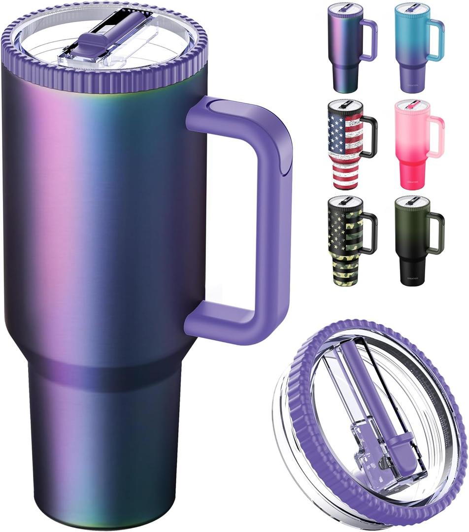 Greatyos 40 oz Tumbler with Handle and Flip Straw Lid - Upgraded Traveler 40oz Tumblers with Lids Straws Vacuum Insulated Leak Proof Stainless Steel Cup Mug Gifts for Men Women Him Her (Aurora)