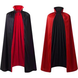 Stand Collar with Hood Reversible Cloak Masquerade Cape Costume, Black and Red (47"/120cm)