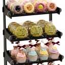 HOTCAN Cookie Display Stand for Bakers & Vendors with Acrylic Front | Wooden Dessert Stand with Chalkboard Sign for Market Booths, Craft Fairs & Events | 4 Tiered Cookie Display for Cupcakes, Muffins & Pastries (Black)