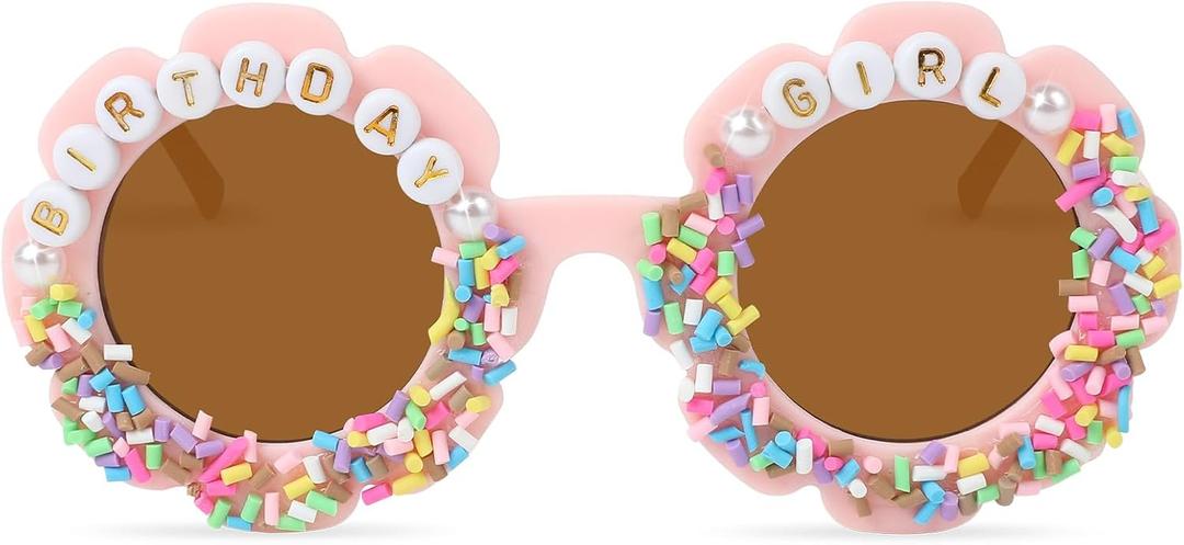 YOGFIT Round Flower Birthday Glasses for Kids Girls Cute Birthday Party Accessories Happy Birthday Gifts Birthday Sunglasses