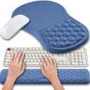 Hokafenle 2 in 1 Ergonomic Mouse Pad Wrist Support & Wrist Rest for Computer Keyboard Set, with Relieve Carpal Tunnel Pain Massage Bulge and Full Memory Gel Design (2In1 Set, Midnight Blue)