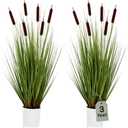 Jexine 2 Pack 3ft Artificial Cattails Plant in Pot for Indoor Outdoor