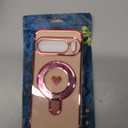 for Google Pixel 10 Pro XL Love Heart Kickstand Case with 2X Screen Protector: Luxury Plated Gold Edge Slim Soft TPU Shockproof Protection Case Cover for Pixel 10 Pro XL (Pink)