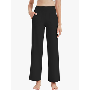 Women's Wide Leg Pants High Waist Stretchy Yoga Pants with Pockets Workout Dress Sweatpants XL