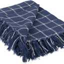 DII Transitional Checked Plaid Woven Throw, 50x60, French Blue
