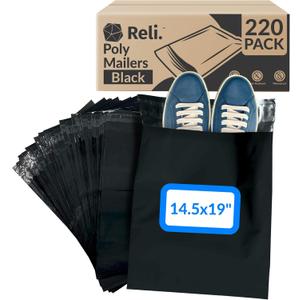 Reli. (220 Pcs) 14.5x19" Black Poly Mailers | Shipping Bags for Small Business | Black Mailing Bags for Shipping | Packaging for Clothing | Non-Padded Envelopes/Polybag, Self Sealing