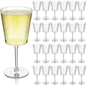 Domensi 24 Pack Plastic Ribbed Wine Glasses 13 Oz Acrylic Champagne Flutes With Stem Unbreakable Reusable Cocktail Champagne Glasses for Wedding Holiday Birthday Party Supplies (Clear)