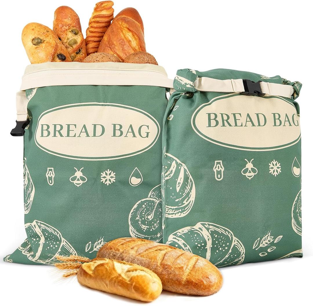 2 Pack Zippered Beeswax Bread Bags 1713 Inch Large Cotton Sourdough Bread Bags Reusable Bread Storage Bags for Homemade Bread Freezer Safe for Bagel Croissant & Baguette Kitchen Baking Supplies