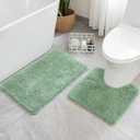 MIULEE Microfiber Bathroom Rugs and Mats Sets 2 Pieces Extra Thick Non Slip Bath Mat and U-Shaped Contour Toilet Rug for Bath Room Floor Restroom, 20"x20"+16"x24", Sage Green