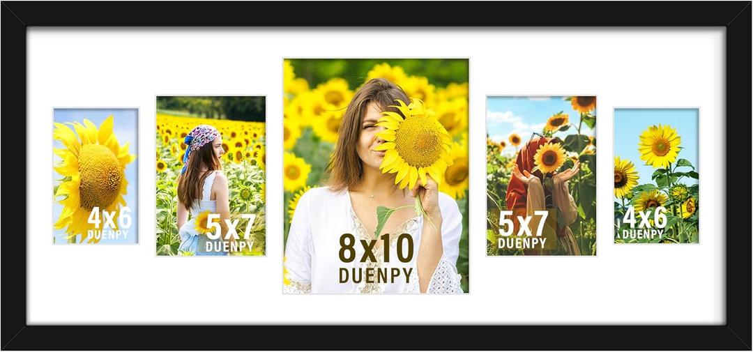 DUENPY 12x28 Collage Picture Frames Display One 8x10 Inch and Two 5x7 and Two 4x6 Photos Collage Wall Decor Wall Hanging or Tabletop Black