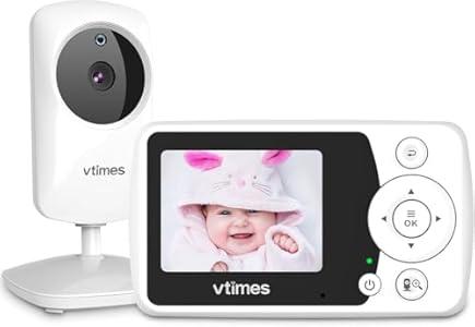 VTimes Baby Monitor No WiFi 2.4" Screen, Video Baby Camera Monitor Night Vision, 1000ft Range, 2X Zoom, Ideal for Elderly Pet (NO Charging Plug)
