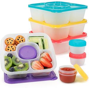 Caperci Original Bento Snack Box Containers for Kids & Adults - Lunchable Food Containers 5 Compartments with 4 Leakproof Small Containers, BPA-Free, Set of 4