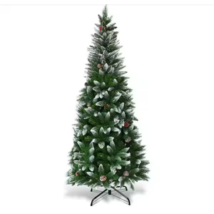 5 Ft Snow Flocked Unlit Artificial Pencil Christmas Tree Hinged with Pine Cones