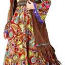 70s Outfits for Women 70s 60s Hippe Costume Dress Women 70s Disco Outfit Party Dance Dress 70s Hippe Disco Dress (Orange, M)