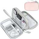 FYY Electronic Organizer, Travel Cable Organizer Bag Pouch Electronic Accessories Carry Case Portable Waterproof Double Layers Storage Bag for Cable, Cord, Phone, Earphone, Medium Size, Light Pink