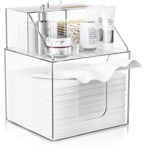 Disposable Facial Towels Storage Box Compatible with Clean Skin Club Clean Towel XL-Cotton Pads-Swabs Upgraded Double Layer Face Towel Holder Acrylic Storage Container Valentine's Day Gifts (Clear)