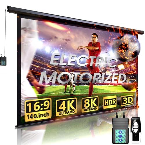 Aoxun 140" Motorized Projector Screen - Indoor and Outdoor Movies Screen 140 inch Electric 16:9 Projector Screen W/Remote Control