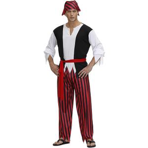 Pirate Costume Adult Halloween Costumes Women Pirate Shirt and Skirt Outfit with Hat Corset Eye Patch Accessories, XXL