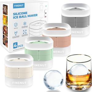 Silicone Ice Ball Mold with Lid, 4 Pack  2.5 Inch Large Sphere Round Ice Maker, Easy Release BPA-Free Silicone Trays for Whiskey & Cocktails, Home Bars & Freezer