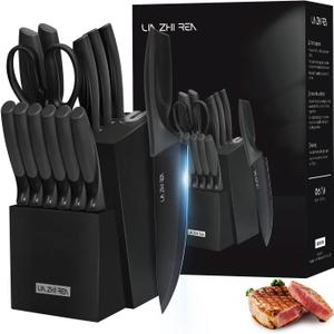 Knife Set, 15 Piece Kitchen Knife Sets with Block, Built-in Sharpener, Anti-slip Ergonomic Handle, Knife Block Set for Chopping, Slicing, Dicing & Cutting,Dishwasher Safe