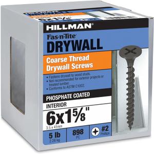 The Hillman Group 47126 6 X 1-5/8-Inch Coarse Thread Phillips Drive Drywall Screw, 5-Pound,Black Phosphate
