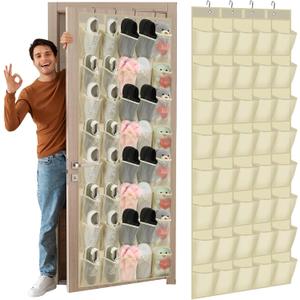 Windyun 40 Over the Door Shoe Organizer Large Mesh Pocket Hanging Shoe Rack for Closet Beige Nonslip Behind Door Storage Holder Back to School Organizer for Dorm Room College Classroom Storage