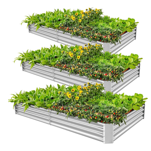Land Guard 3 Pack 6×3×1ft Galvanized Metal Raised Garden Bed, Metal Planter Kit Box Outdoor for Deep-Rooted Vegetables, Flowers, Green and Herbs, Silver