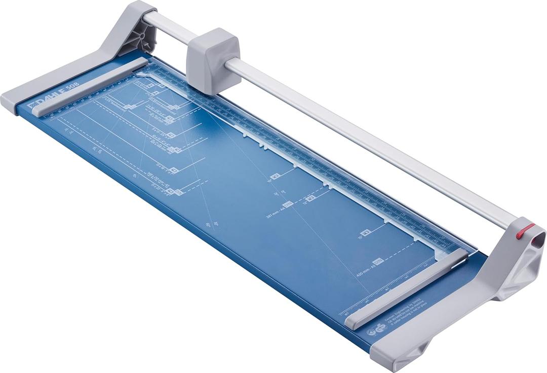 Dahle 508 Personal Rotary Trimmer, 18" Cut Length, 5 Sheet Capacity, Self-Sharpening, Automatic Clamp, German Engineered Paper Cutter Dahle 508 Personal Rotary Trimmer, 18" Cut Length, 5 Sheet Capacity, Self-Sharpening, Automatic Clamp, German Engineered Paper Cutter