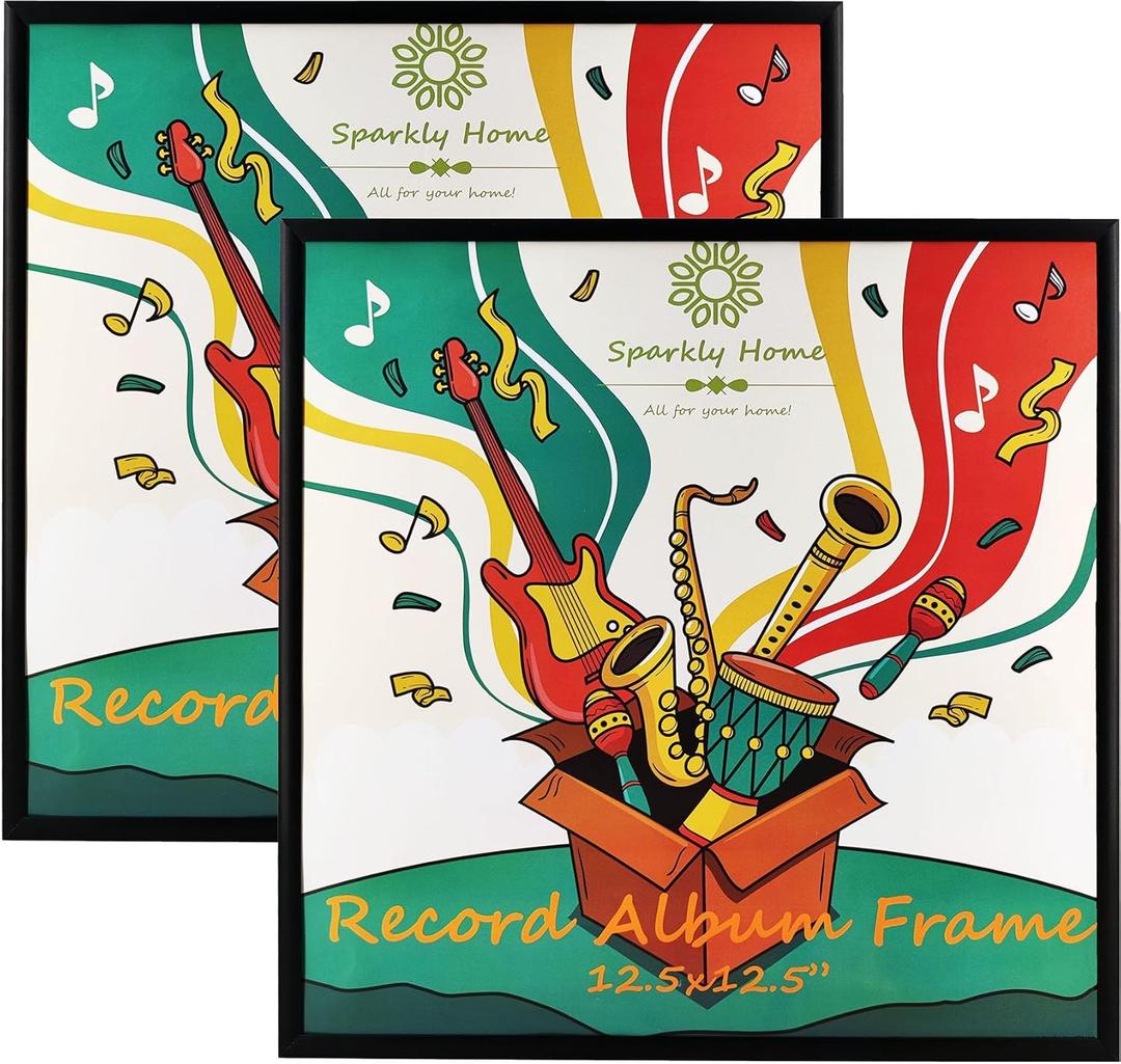 2 Packs,12.5x12.5 Black Aluminum Metal Vinyl Record Album Frame, Display Music Vinyl LP Record Album Covers, Hanging Hardware Included