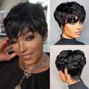 Pink Planet Pixie Cut Wig Human Hair for Black Women Short Pixie Cut Wigs Human Hair Wear and Go Glueless Pixie Wig Short Layered Brazilian Virgin Human Hair Wigs for Women 036-1B