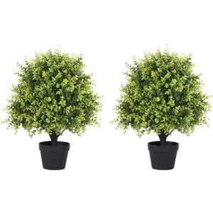 24" Faux Boxwood Plants Outdoor, Artificial Topiary Ball Trees Set of 2, UV Resistant Fake Potted Evergreen Realistic Greenery Bushes Shrubs for Outside Front Porch Planter Patio Indoor Decor 2ft Tall