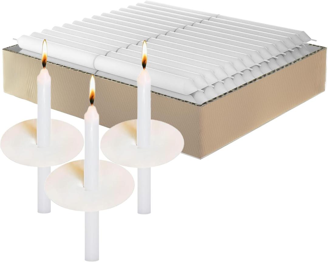 Simply Soson Vigil White Taper Candles Bulk - 112 Church Candles with Drip Protectors - White, Ritual, Memorial, Tapered