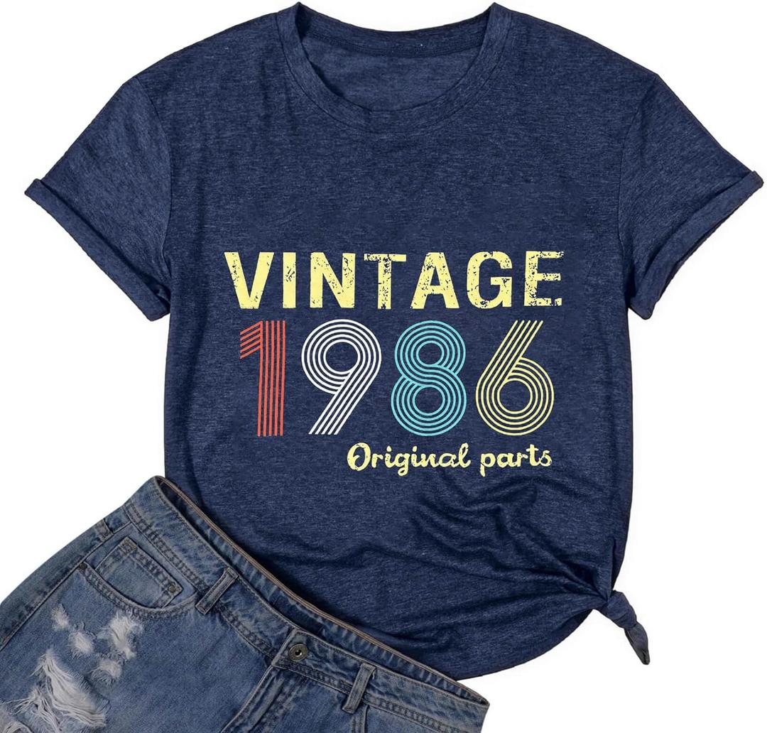 FYAPHION Vintage 1986 T Shirts for Women 40th Birthday Gifts Born in 1986 Tshirt Retro Casual Short Sleeve Tee Tops (Pink, XL)