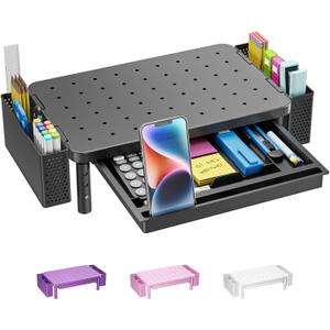 WALI Computer Monitor Stand with Storage, Desk Organizer with Drawer and Pen Holder, Desk Monitor Riser 3 Height Adjustable, Laptop Riser for Computer, Laptop, Printer(PTT003-B), 1 Pack, Black