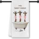 Hello Sweet Cheeks Giraffe Bathroom Hand Towels,Giraffes Gifts for Women, Coquette Pink Bow Giraffe Hand Towels for Bathroom Decor,16x24 Inches