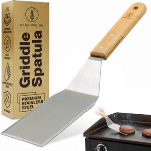 Large Griddle Spatula Heavy Duty Stainless Steel Grill Spatula - Smash Burger Turner with Heat-Resistant Wooden Handle, Wide Beveled Edge Metal Spatulas for Flat Top, Cast Iron & BBQ