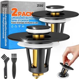 2 x zaa Bathroom Sink Stopper - 2Pack Bathroom Sink Drain Strainer,Pop Up Bathroom Drain Stopper with Anti-Clogging Filter Basket,for 1.05~1.65 in U.S.Standard Basin Drain Holes,Black