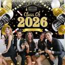 Black Gold Class of 2026 Banner, Large Congratulations Graduation Banner Backdrop, Graduation Party Decorations 2026 for Indoor, Outdoor, Graduates, Congrats Grad Celebration Supplies